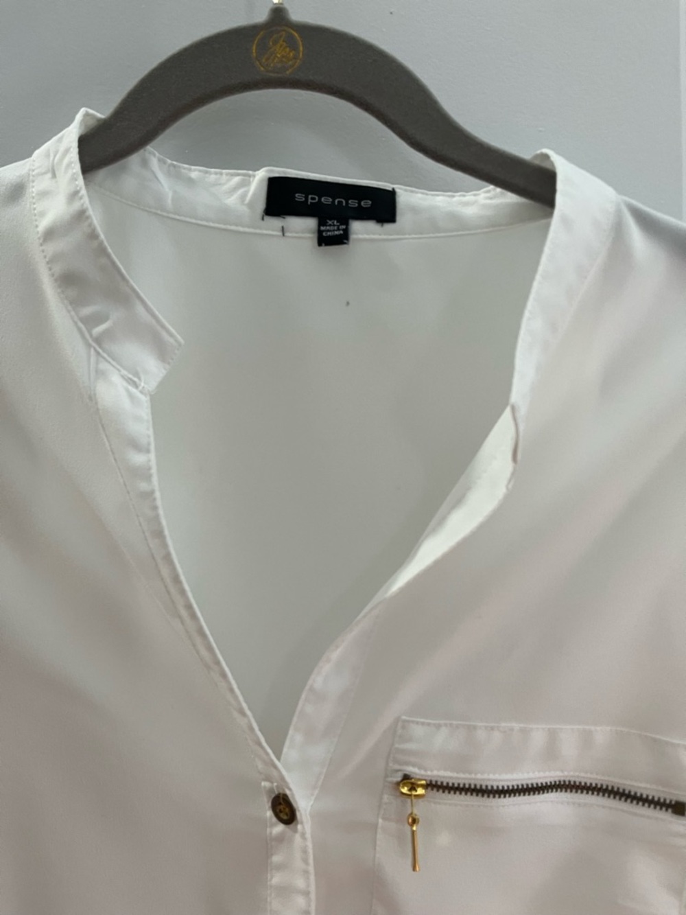 Spense women’s  White Button-Front Shirt with Gold Zip Detail